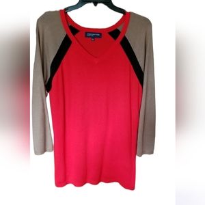 Jones New York Signature Colorblock V Neck Sweater